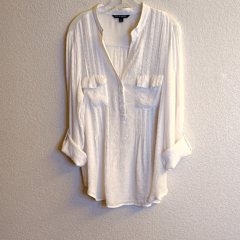 Zac & Rachel Women's Sz XL White Vneck Rolled Up Or Long Sleeves Blouse B26 X P